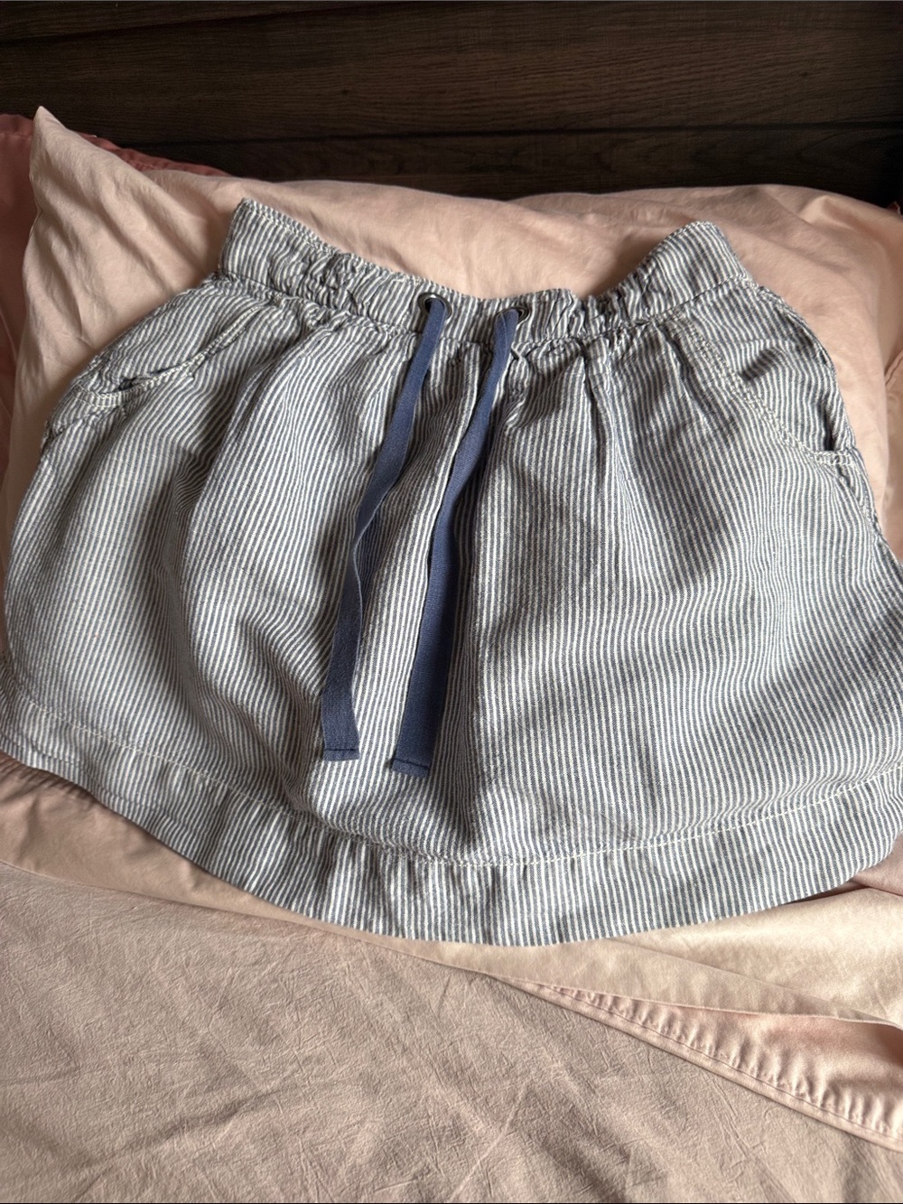 J. Crew Blue and White Striped Drawstring Mini Skirt